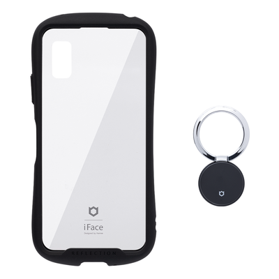 【セット】[AQUOS wish3専用]iFace Reflection強化ガラスクリアケース(ブラック)/リングストラップ(ブラック)
