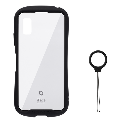 【セット】[AQUOS wish3専用]iFace Reflection強化ガラスクリアケース(ブラック)/リングストラップ(ブラック)