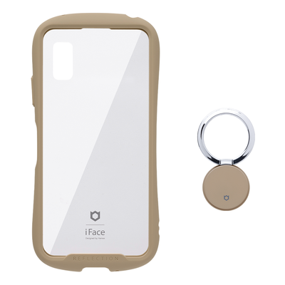 【セット】[AQUOS wish3専用]iFace Reflection強化ガラスクリアケース(ブラック)/リングストラップ(ブラック)
